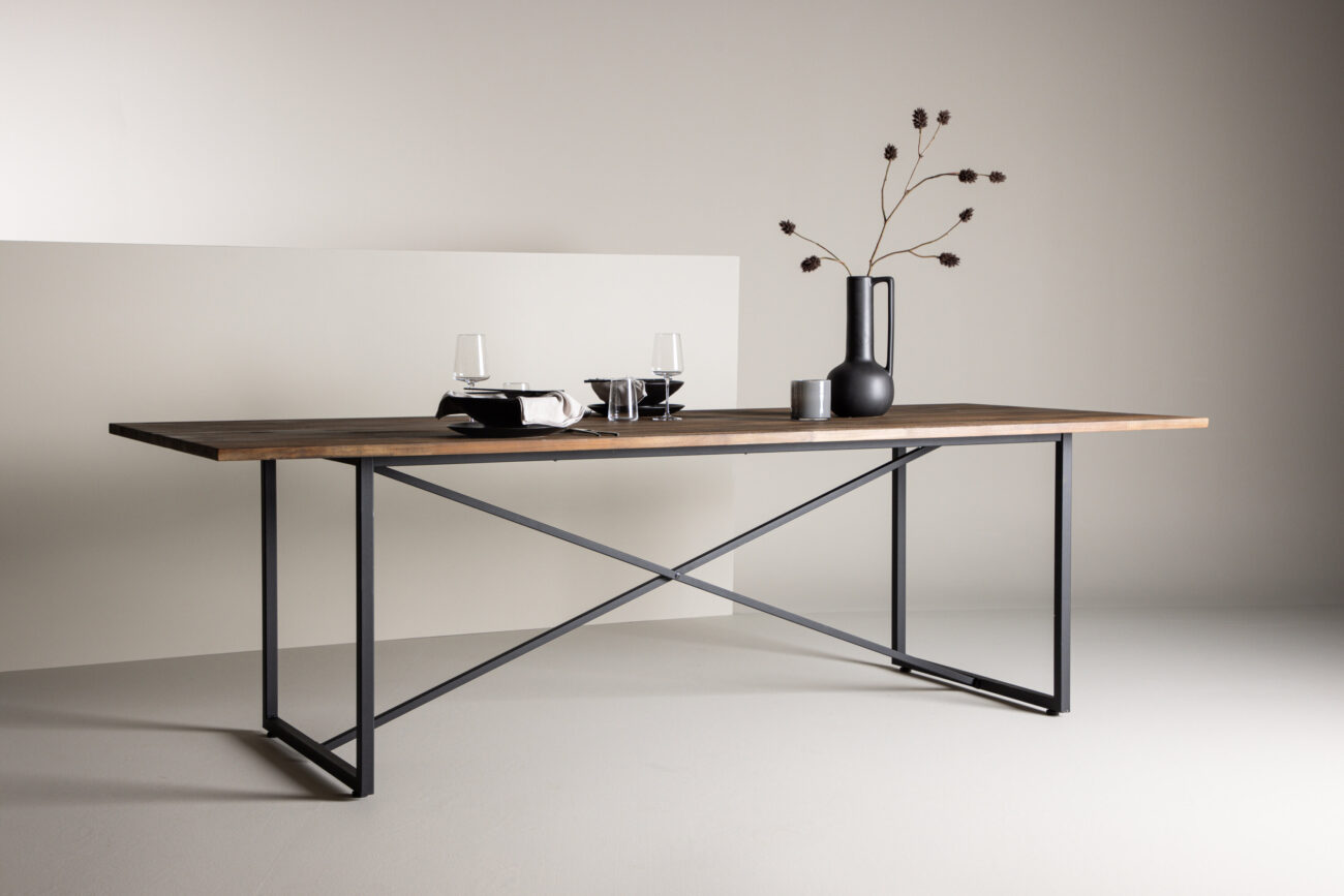 Padang – Table à manger rectangulaire – Noir, Naturel – 250 x 100 cm