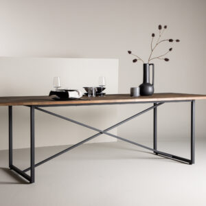 Padang – Table à manger rectangulaire – Noir, Naturel – 250 x 100 cm
