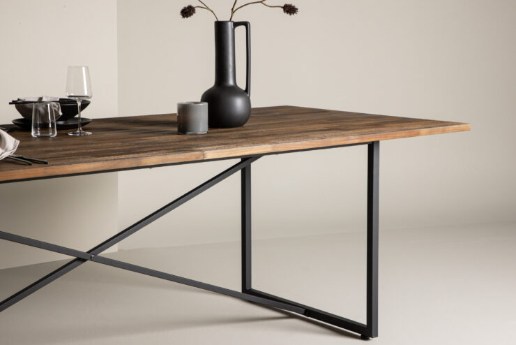 Padang – Table à manger rectangulaire – Noir, Naturel – 250 x 100 cm