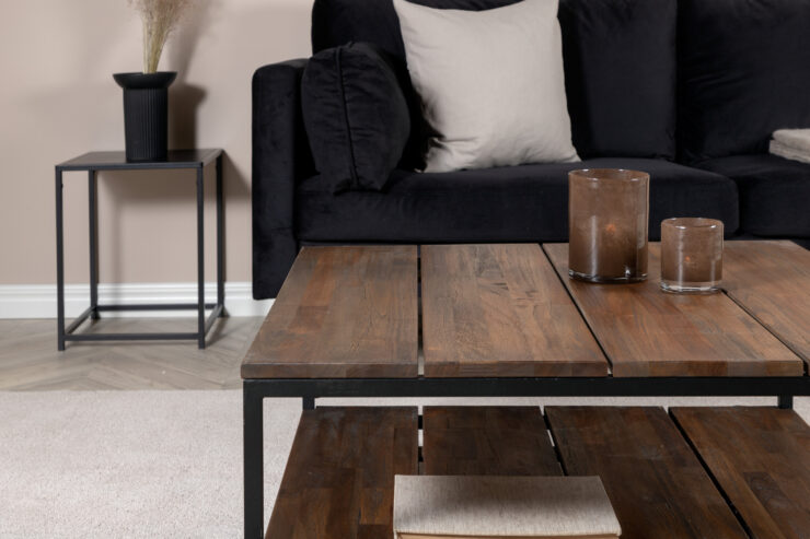 Padang – Table basse – Noir, Naturel, Marron – 80 x 80 cm