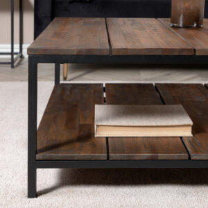 Padang – Table basse – Noir, Naturel, Marron – 80 x 80 cm