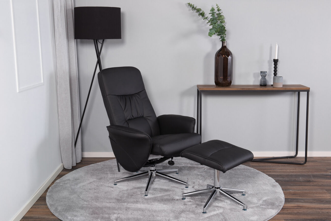 Rolf – Fauteuil relax – Noir, Chrome – 82 x 105 x 77 cm