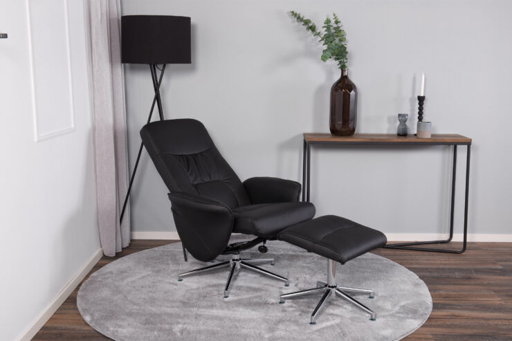 Rolf – Fauteuil relax – Noir, Chrome – 82 x 105 x 77 cm