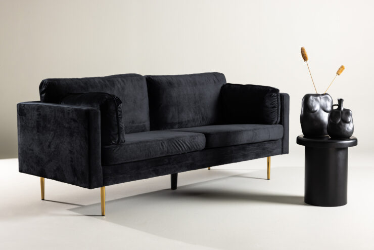Boom – Canapé 3 places – Noir, Doré – 90 x 84 x 203 cm