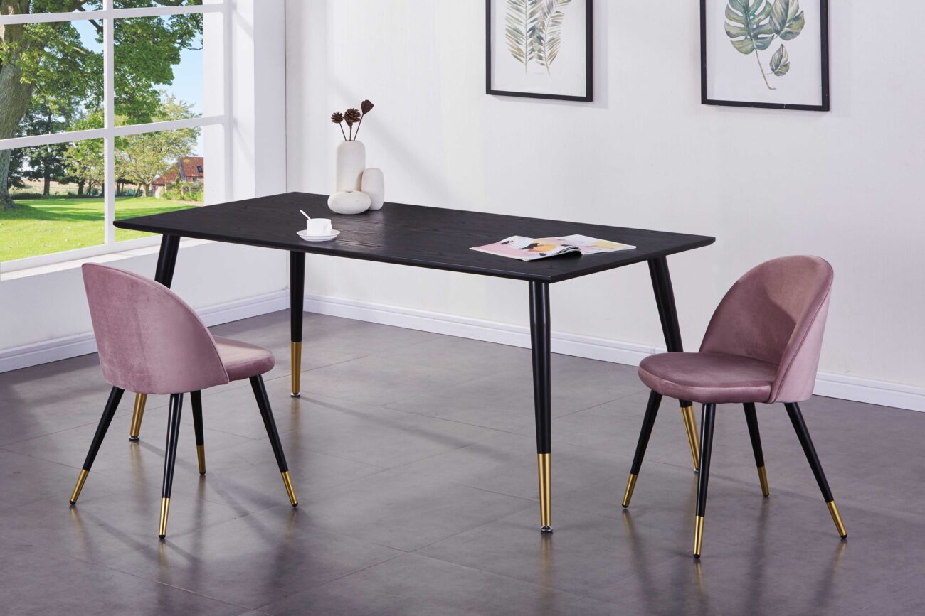 Dipp – Table à manger rectangulaire – Noir, Doré – 180 x 90 cm