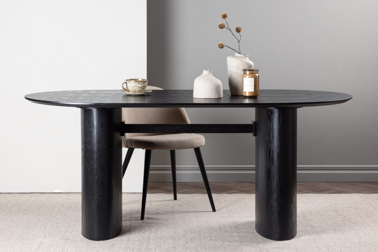 Isolde – Table à manger ovale – Noir – 180 x 90 cm