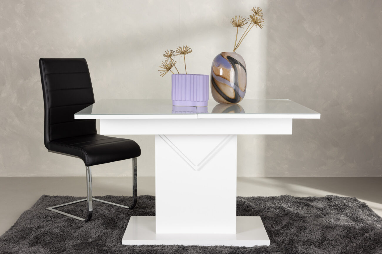 Pluto – Table à manger rectangulaire – Blanc, Transparent – 120 x 90 cm
