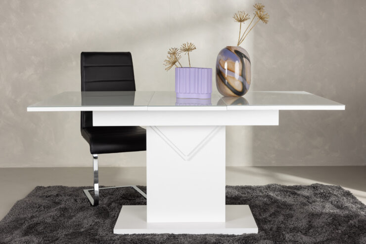 Pluto – Table à manger rectangulaire – Blanc, Transparent – 120 x 90 cm