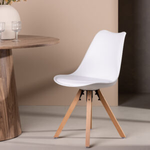 Zeno – Chaise de salle à manger – Naturel, Blanc – 56 x 84 x 48 cm