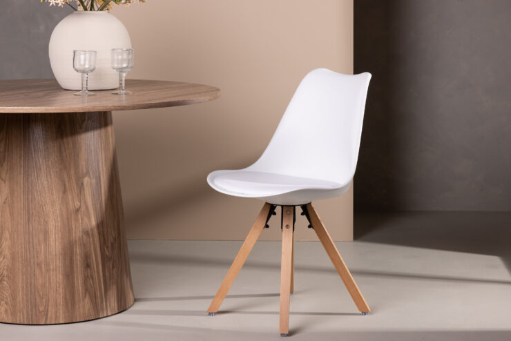 Zeno – Chaise de salle à manger – Naturel, Blanc – 56 x 84 x 48 cm