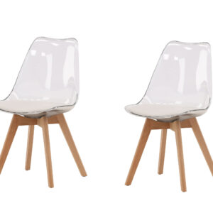 Edvin – Chaise de salle à manger – Naturel, Transparent, Blanc – 50 x 85 x 49 cm
