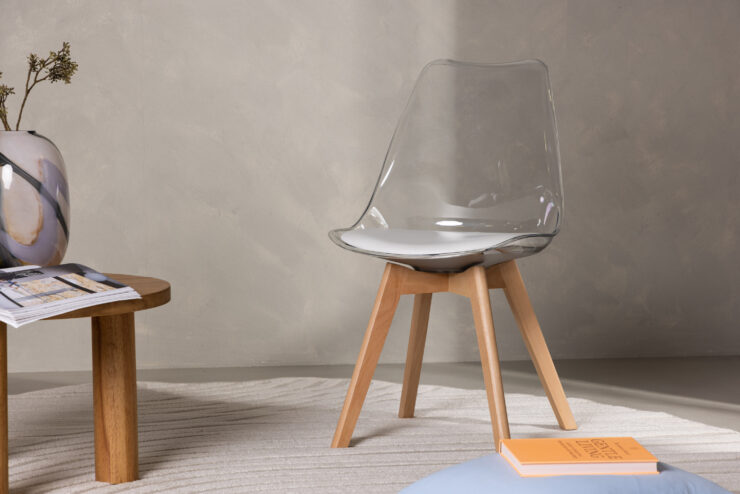 Edvin – Chaise de salle à manger – Naturel, Transparent, Blanc – 50 x 85 x 49 cm