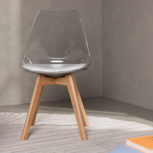 Edvin – Chaise de salle à manger – Naturel, Transparent, Blanc – 50 x 85 x 49 cm