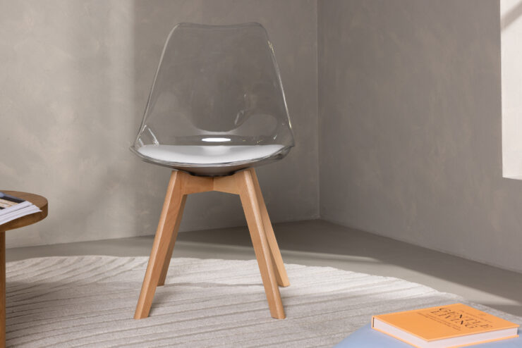 Edvin – Chaise de salle à manger – Naturel, Transparent, Blanc – 50 x 85 x 49 cm