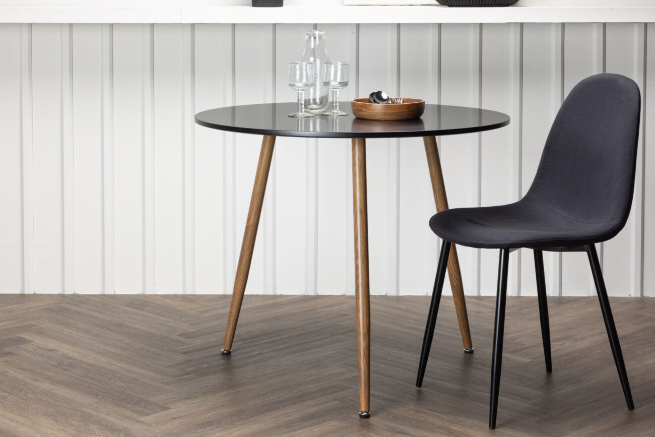 Polar – Table à manger ronde – Noir, Naturel – ⌀90 cm
