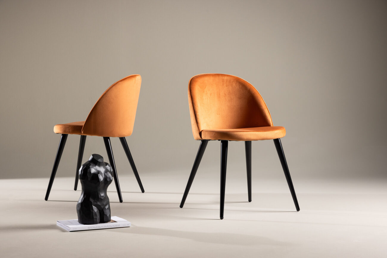 Velvet – Chaise de salle à manger – Noir, Orange rouille – 55 x 77 x 50 cm