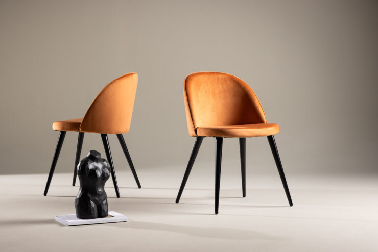Velvet – Chaise de salle à manger – Noir, Orange rouille – 55 x 77 x 50 cm