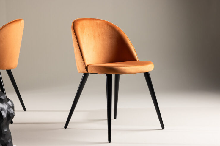 Velvet – Chaise de salle à manger – Noir, Orange rouille – 55 x 77 x 50 cm