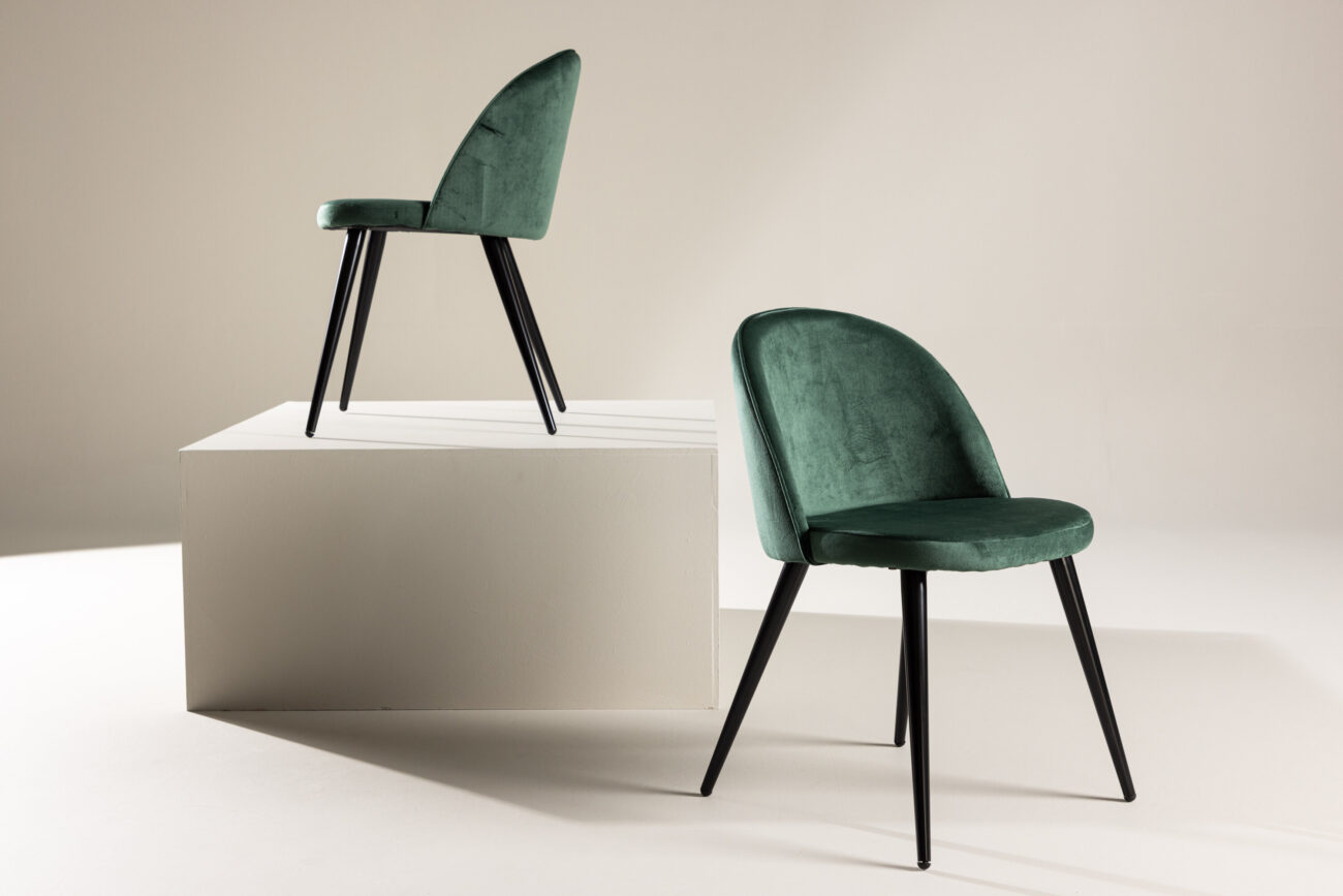 Velvet – Chaise de salle à manger – Noir, Vert – 55 x 76 x 49 cm
