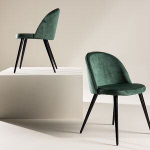Velvet – Chaise de salle à manger – Noir, Vert – 55 x 76 x 49 cm