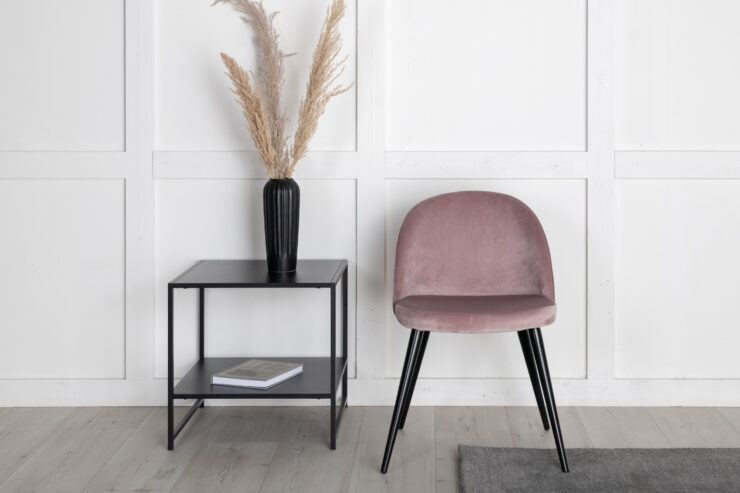 Velvet – Chaise de salle à manger – Noir, Rose poudré – 55 x 77 x 50 cm