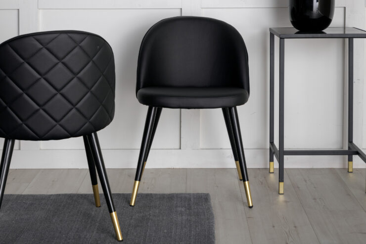 Velvet – Chaise de salle à manger – Noir, Doré – 57 x 77 x 50 cm