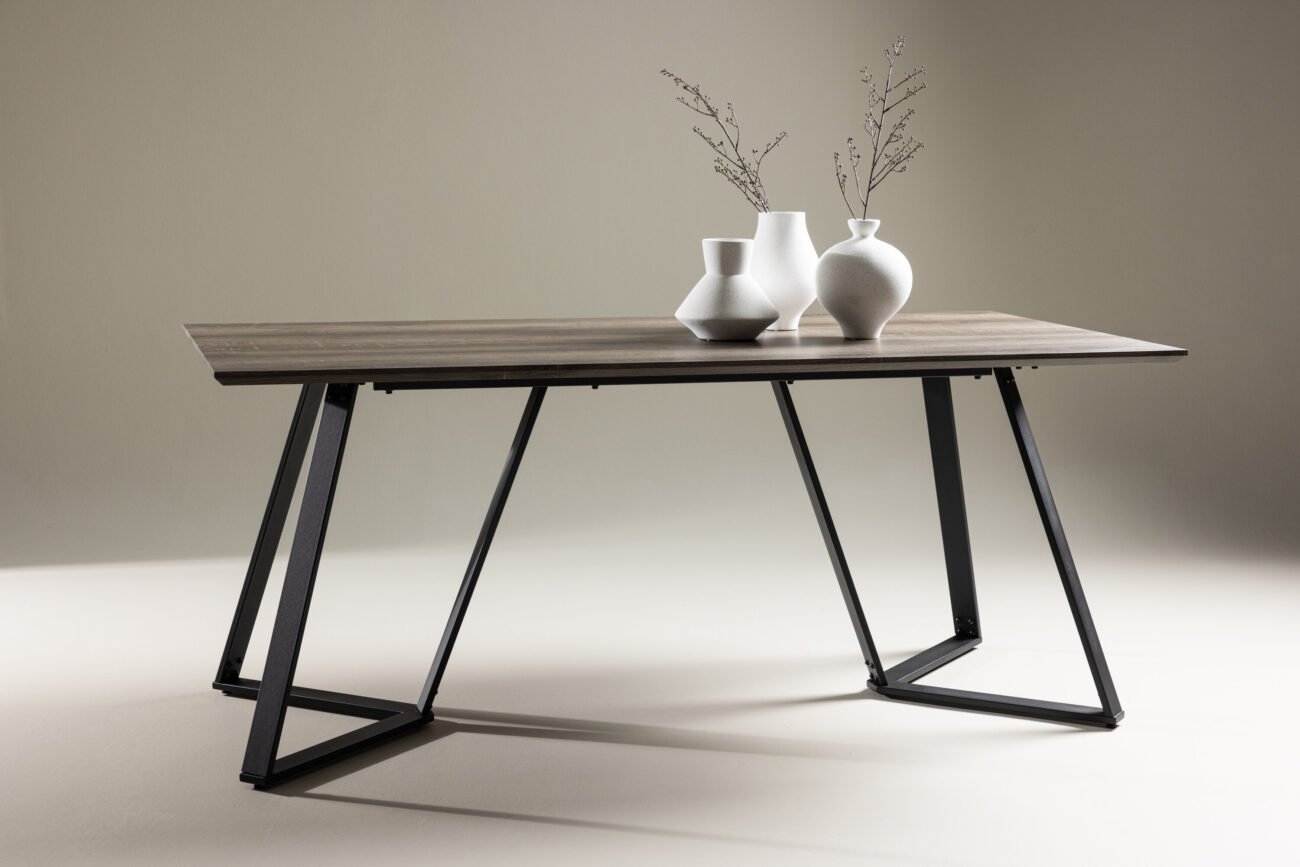 Marina – Table à manger rectangulaire – Noir, Gris, Naturel – 180 x 90 cm