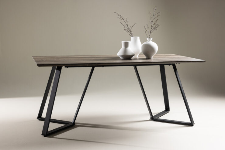 Marina – Table à manger rectangulaire – Noir, Gris, Naturel – 180 x 90 cm