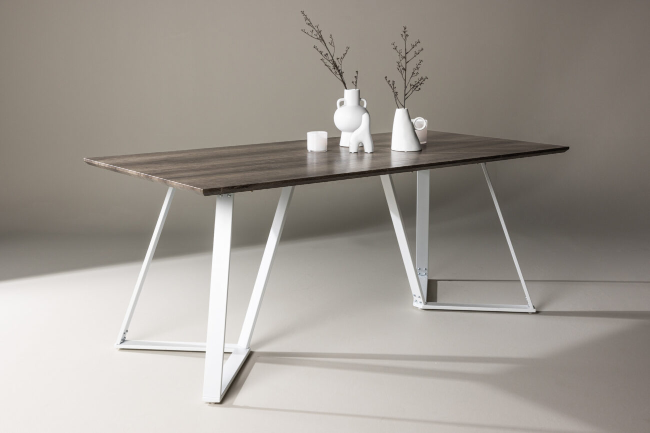 Marina – Table à manger rectangulaire – Gris, Blanc – 180 x 90 cm
