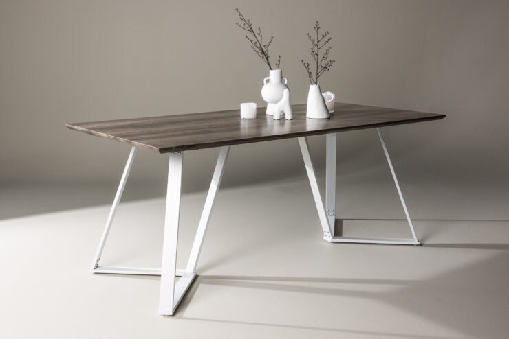 Marina – Table à manger rectangulaire – Gris, Blanc – 180 x 90 cm