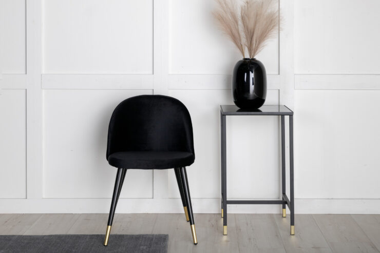 Velvet – Chaise de salle à manger – Noir, Doré – 57 x 77 x 50 cm