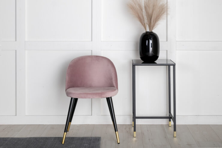Velvet – Chaise de salle à manger – Noir, Rose poudré, Doré – 57 x 77 x 50 cm