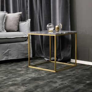 Estelle – Table d&rsquo;appoint – Doré brossé, Gris, Doré – 50 x 50 cm