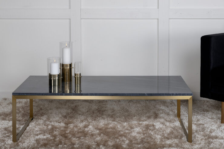 Estelle – Table basse – Doré brossé, Gris, Doré – 120 x 60 cm