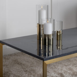 Estelle – Table basse – Doré brossé, Gris, Doré – 120 x 60 cm