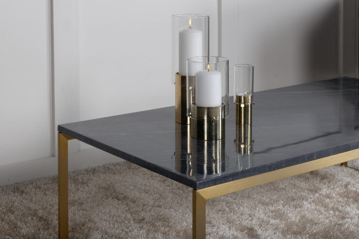 Estelle – Table basse – Doré brossé, Gris, Doré – 120 x 60 cm