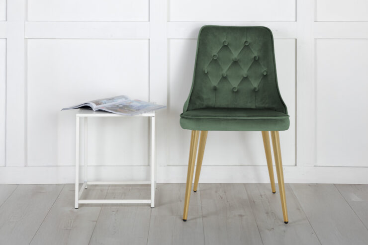 Velvet Deluxe – Chaise de salle à manger – Doré, Vert – 66 x 89 x 50 cm