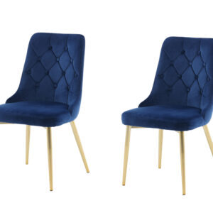 Velvet Deluxe – Chaise de salle à manger – Bleu, Doré – 66 x 89 x 50 cm