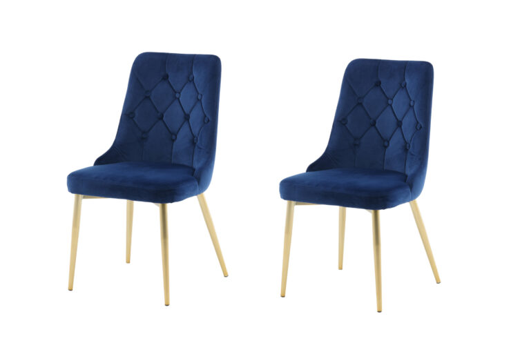 Velvet Deluxe – Chaise de salle à manger – Bleu, Doré – 66 x 89 x 50 cm
