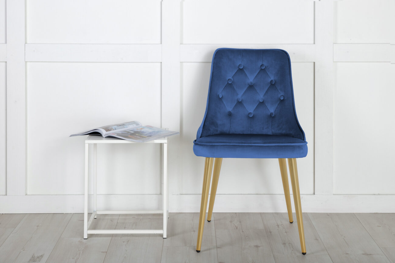 Velvet Deluxe – Chaise de salle à manger – Bleu, Doré – 66 x 89 x 50 cm