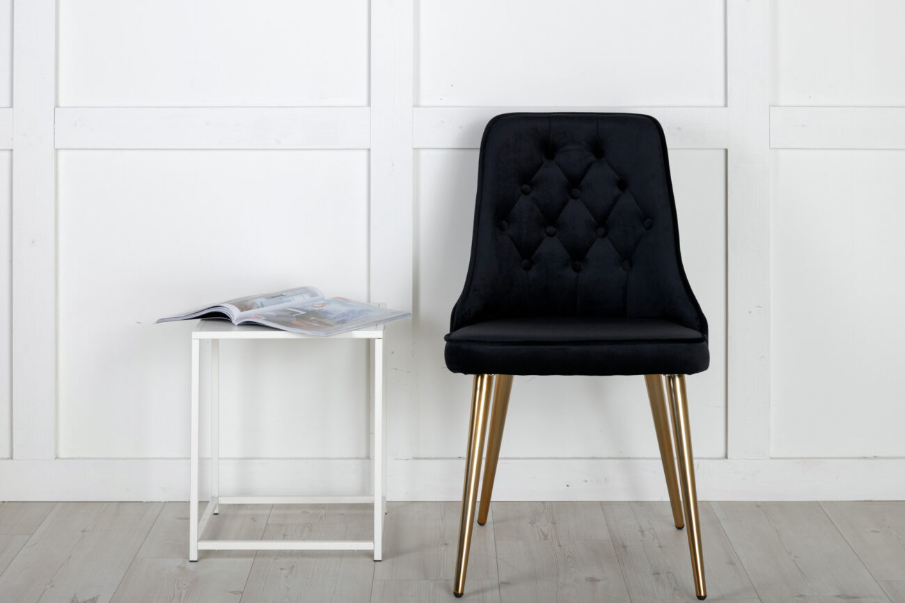 Velvet Deluxe – Chaise de salle à manger – Noir, Doré – 66 x 89 x 50 cm