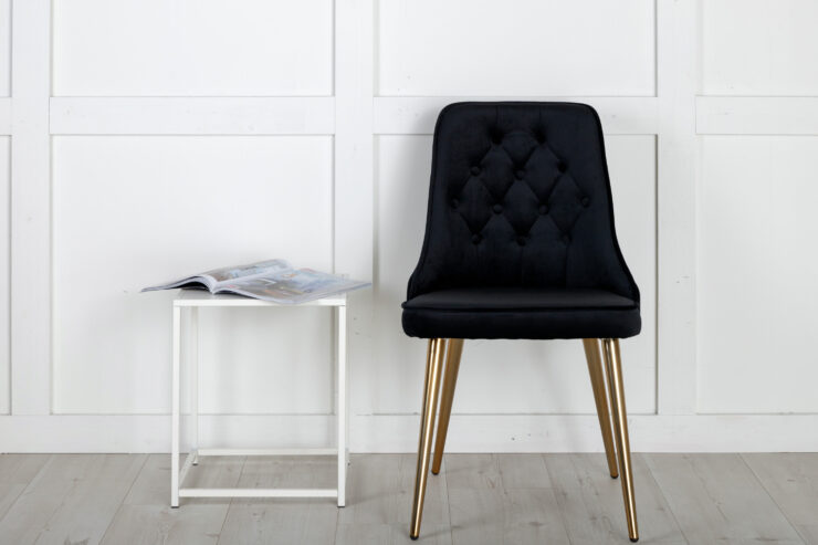 Velvet Deluxe – Chaise de salle à manger – Noir, Doré – 66 x 89 x 50 cm