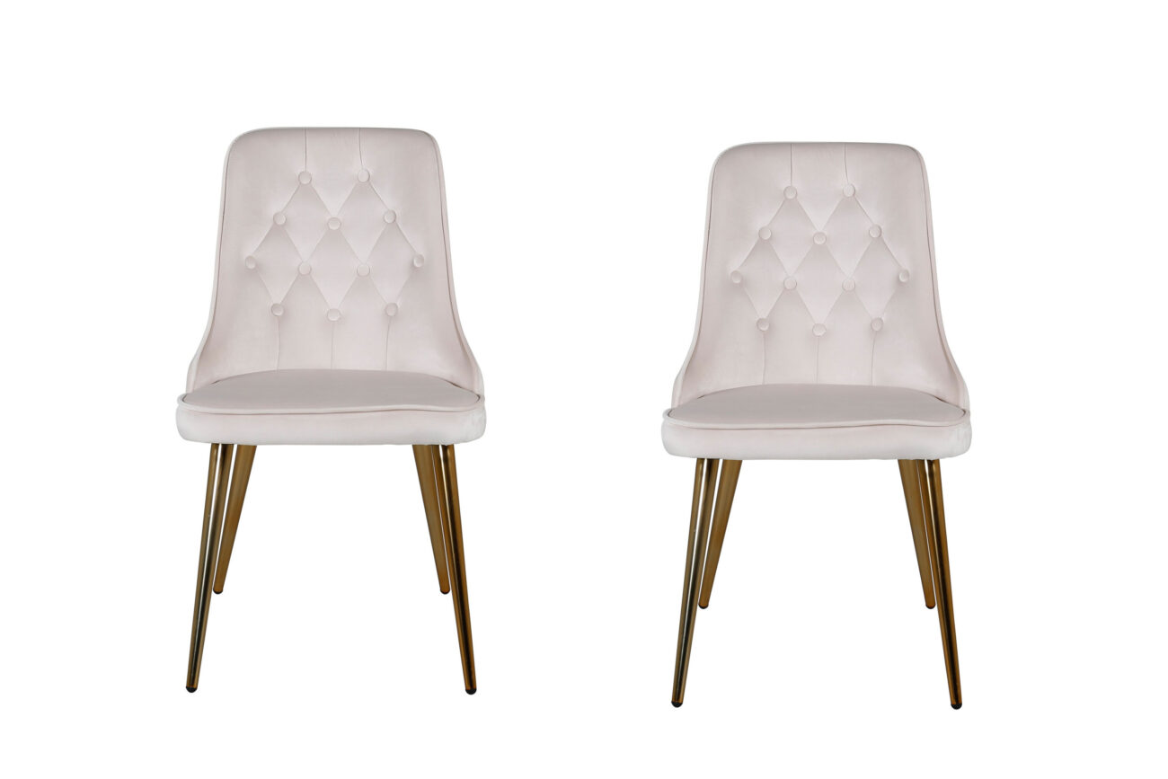 Velvet Deluxe – Chaise de salle à manger – Beige, Doré – 66 x 89 x 50 cm