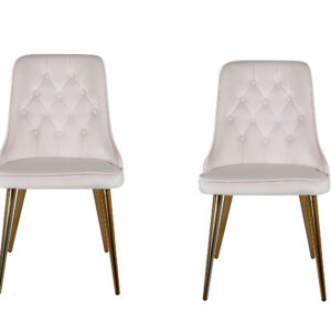 Velvet Deluxe – Chaise de salle à manger – Beige, Doré – 66 x 89 x 50 cm