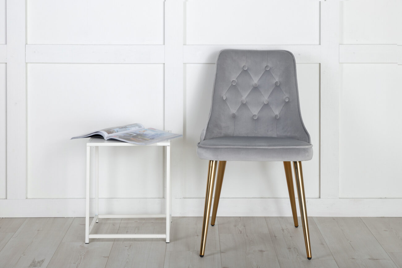 Velvet Deluxe – Chaise de salle à manger – Doré, Gris, Gris clair – 66 x 89 x 50 cm