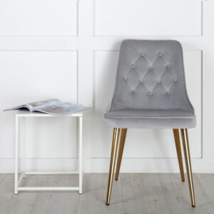 Velvet Deluxe – Chaise de salle à manger – Doré, Gris, Gris clair – 66 x 89 x 50 cm