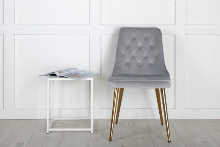 Velvet Deluxe – Chaise de salle à manger – Doré, Gris, Gris clair – 66 x 89 x 50 cm