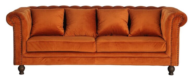 Velvet – Canapé 3 places – Naturel, Orange rouille, Naturel foncé – 88 x 80 x 217 cm