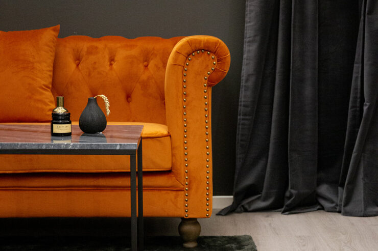 Velvet – Canapé 3 places – Naturel, Orange rouille, Naturel foncé – 88 x 80 x 217 cm