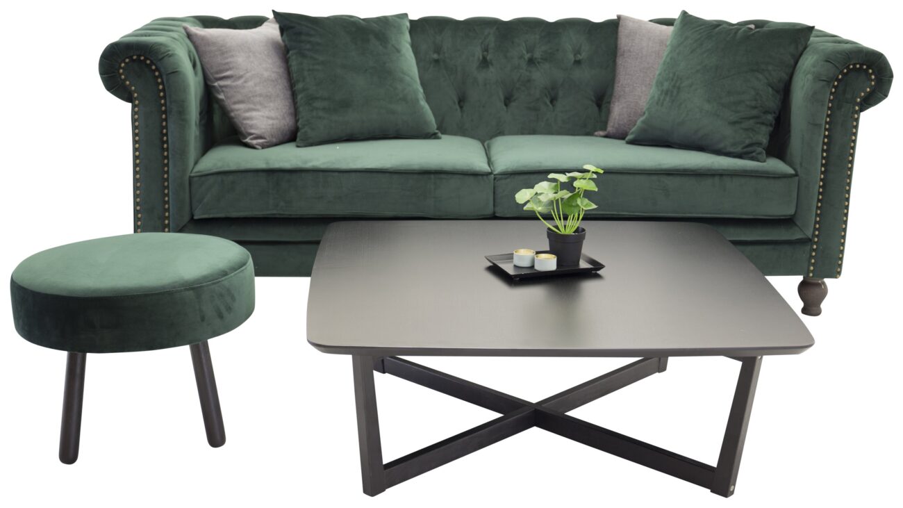 Velvet – Canapé 3 places – Vert, Naturel, Naturel foncé – 88 x 80 x 217 cm